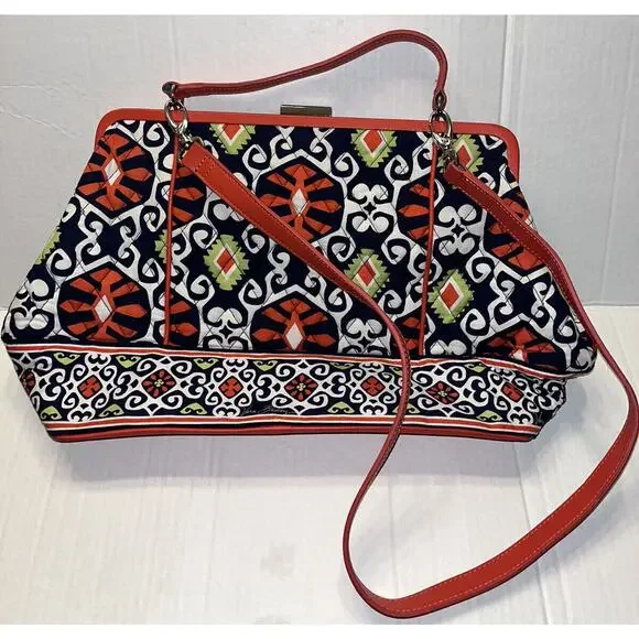Vera Bradley Medium‎ Handbag Purse Black Orange Green White Pattern Snap Closure - Picture 3 of 8